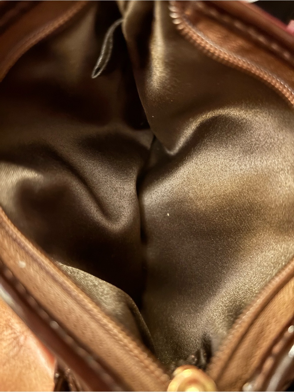 Coach Signature Jacquard Patent Leather Wristlet | Brown Tan Gold Hardware - Picture 5 of 5